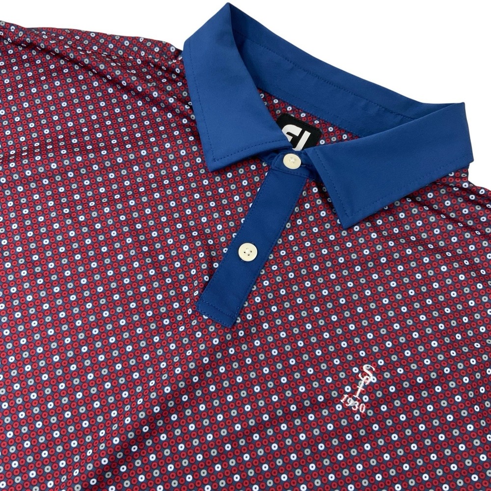 FootJoy Geometric Print Polo Shirt Mens 2XL Performance Stretch Golf FJ Navy Red